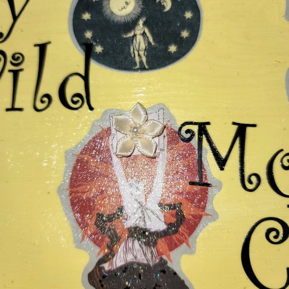 "Stay Wild Moon Child" Yellow Wall Decor Sign with Fabric Flower Embellishments - Picture 8 of 9